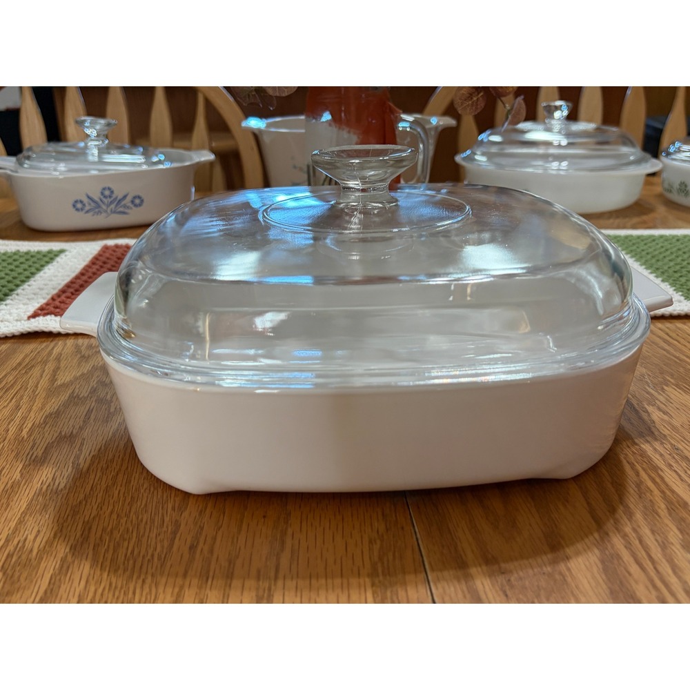 Corning Ware MW-A-10 Microwave Browning Dish White Square Pyrex A-12-C Lid USA